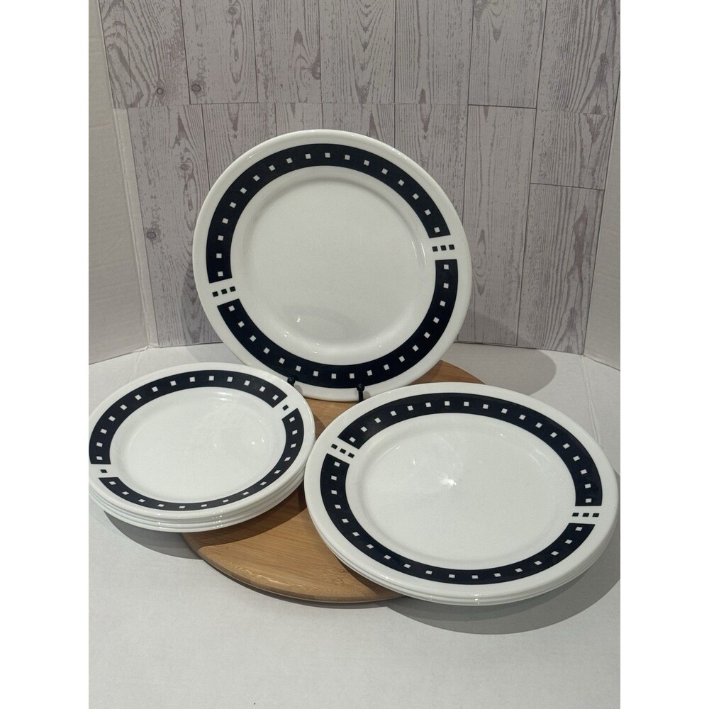 Corelle Ultra Tempo 8 Pc City Block Plates Dishes  Black & White Geometric